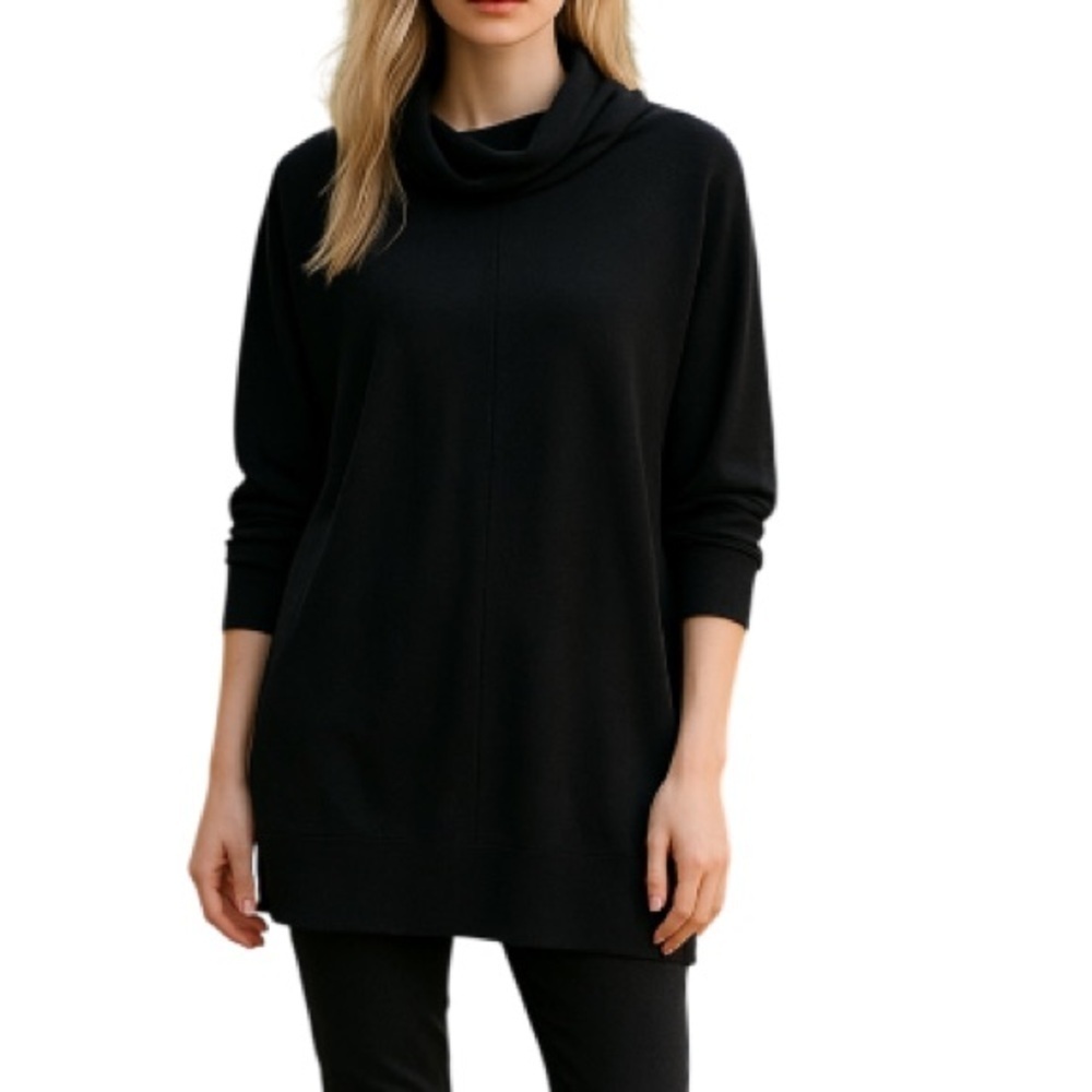 CALVIN KLEIN Merino Wool Turtleneck Sweater Black Long Sleeve Cowl Monochrome M